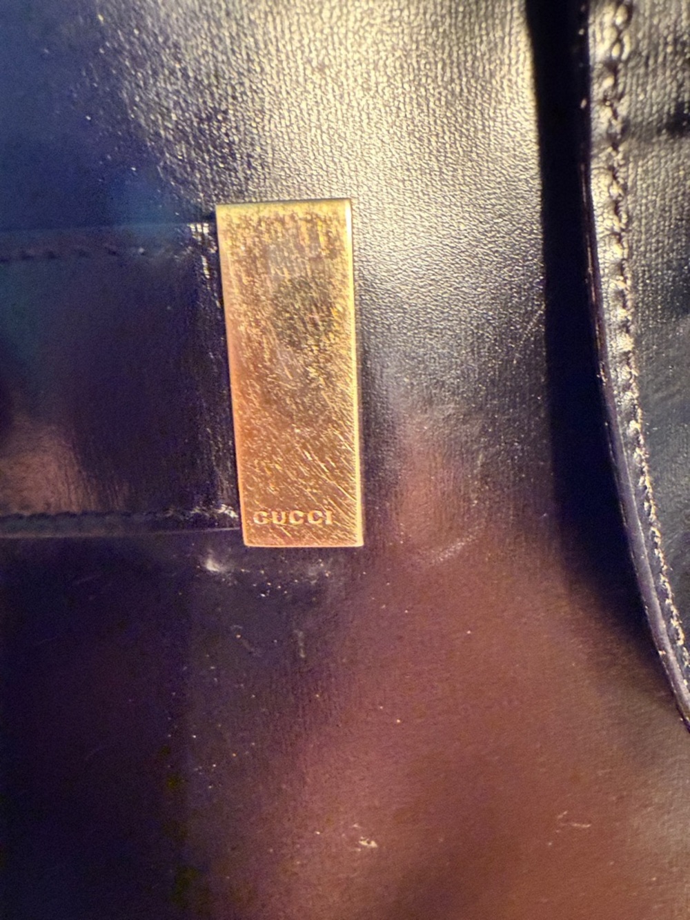 Genuine Gucci Black Leather Tote with Gold Hardware - Picture 9 of 12